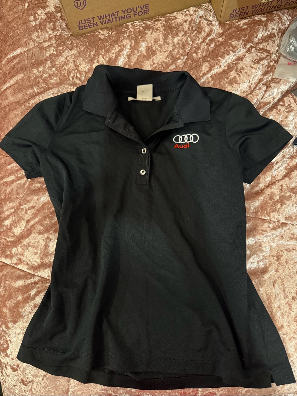 Nike Dri-Fit Audi Black Polo Shirt with Small White and Red Logo